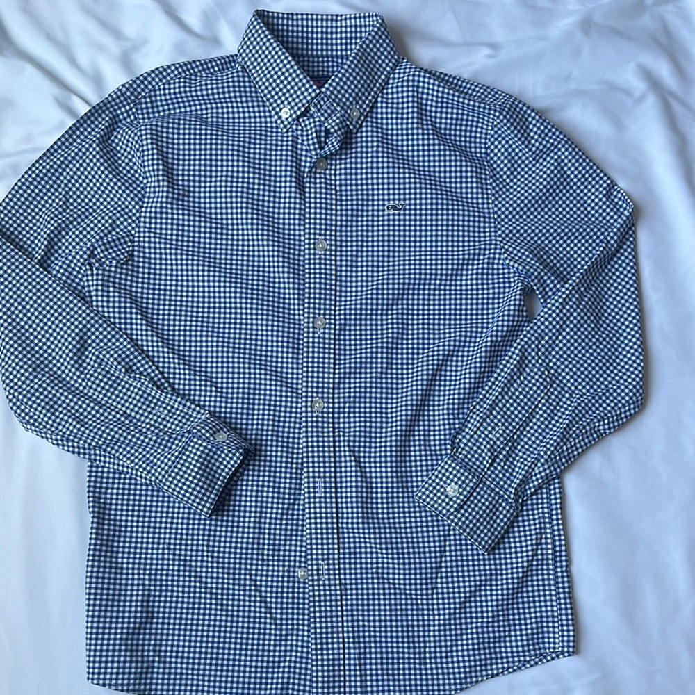 Boys Vineyard Vines Blue/White Gingham Long Sleeve Shirt
